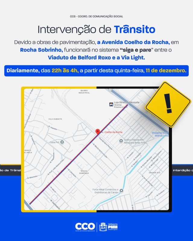 Avenida Coelho da Rocha em esquema “siga e pare” para obras à noite